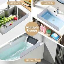 Kitchen Sink Splash Guard 23 Inch Self Draining Silicone Water Guard With High Splash Wall & Strong Suction Cups For Faucet Countertop & Sink Edge Keeps Sinks Dry Dishwasher Rustproof Easy To Clean Gray - View 6