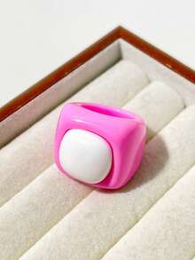 Geometric Square Resin Inlaid Ring For Women, Unique Personalized Exquisite Fashion Commuter Versatile Finger Ring - Multicolor - View 6