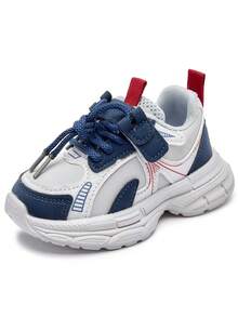 1 Paio di Scarpe Sportive per Bambini in PU Multicolore Patchwork, Nuove Scarpe Atletiche per Bambini Primavera/Autunno, Scarpe Antiscivolo e Resistenti all'Usura per Ragazzi & Ragazze, Scarpe Casual Traspiranti Versatili per Uso Esterno - Blu - Visualizzare 6