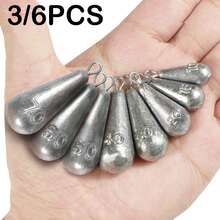 3/6pcs Water Drop Hanging Ring Lead Sinkers, Calibrated Lead, Line- - Grey - View 2