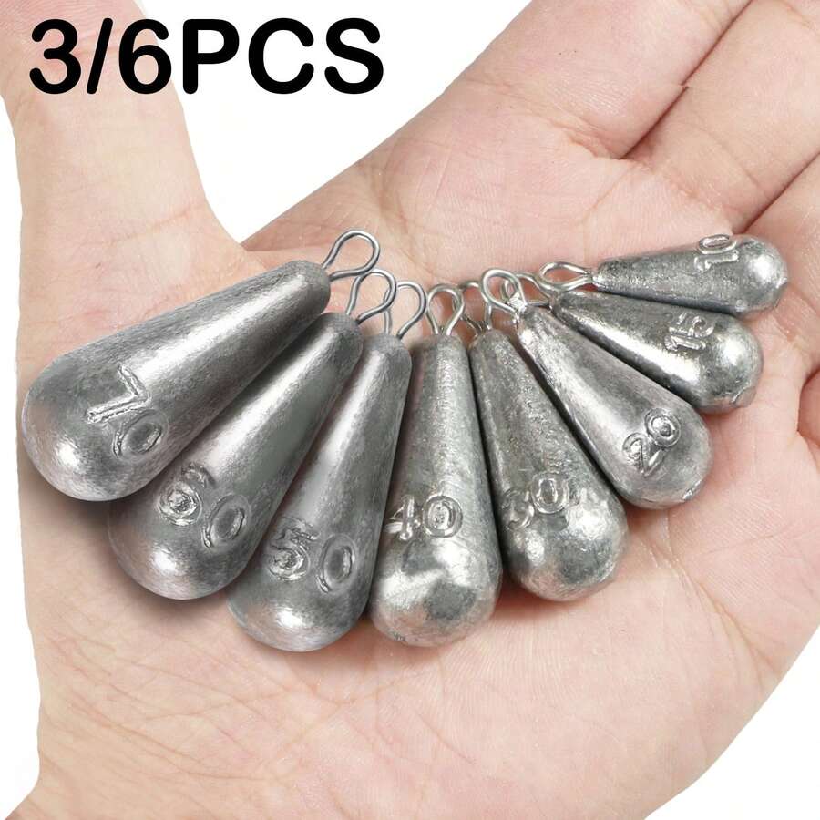 3/6pcs Water Drop Hanging Ring Lead Sinkers, Calibrated Lead, Line-