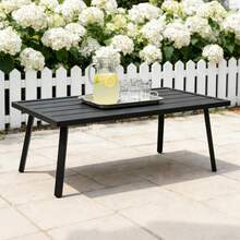 Patio Coffee Table, Rectangle Outdoor Coffee Table With Wood Grain Tabletop For Patio, Balcony And Garden, Black - Black - View 5