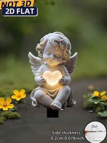 2D Flat, New Hot Seller! Bohemian Praying Angel & Heart Garden Decor - Modern Cemetery Art Memorial, Suitable For Memorial Gifts And Mourning & Cemetery Decoration. Outdoor Display Design, Suitable For Easter/Memorial Day/Independence Day, Plastic Stake, Easy To Install, Style Holiday Statue Tombstone Decoration, Cemetery Floral Windproof Sculpture, 2D Flat, 2D Flat, 1pc - Colorful - View 3