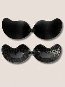 2pcs (Black + Khaki) Self-Adhesive Silicone Invisible Bra Pads, Strapless Backless Push-Up Cups With Soft Fabric Surface, Perfect For Weddings, Off-Shoulder Clothes And Bridesmaid Parties. - Multicolor - View 20