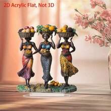 1pc 2D Acrylic Bohemian Style African Woman & Fruit Desktop Ornament, Rich & Vibrant Colors, Symbolizing Abundance & Strength; Suitable For Home, Office, Cafe Display, African Style Home Decor - A - View 4