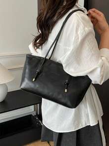 Dedoo 1 pieza Bolso de bolos color café nuevo, estilo retro otoño/invierno, adecuado para ir al trabajo/estudiantes (colgante no incluido) - Negro - Ver 5