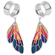 2pcs Hypoallergenic Color Enamel Butterfly Wing Dangle Ear Gauges Plugs, Stainless Steel Hollow Ear Tunnel Stretchers, Expander Piercing Jewelry - Round - View 18