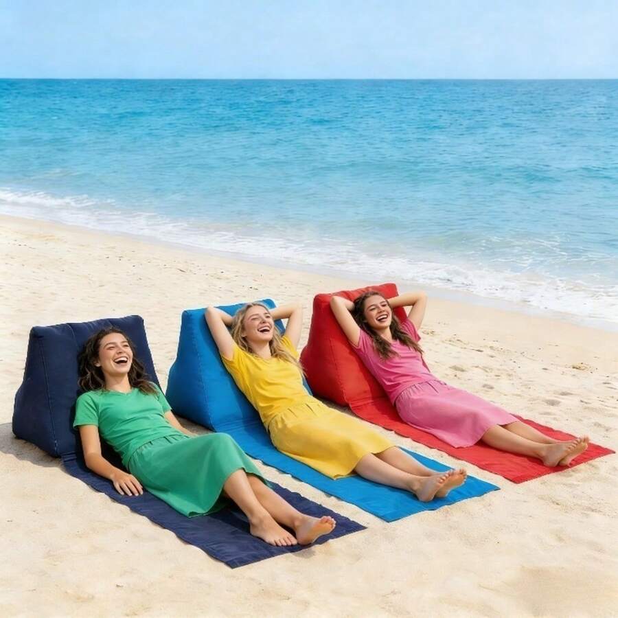 High Quality Garden Beach Mat, Inflatable Beach Mat With Triangle Inflatable Headrest, Sunbathing Mat, Foldable Sleeping Mat, Suitable For Outdoor Beach, Camping, Hiking, Office, Balcony Use - Multicolor - View 1