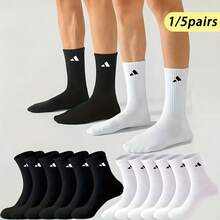 1/5 pares de calcetines deportivos unisex, transpirables y que absorben la humedad, diseñados para la comodidad y la transpirabilidad, colores negro y blanco, calcetines de alta calidad para otoño/invierno, ajuste ceñido, adecuados para entusiastas del fitness - Multicolor - Ver 1