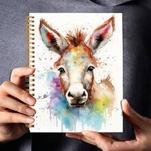 1pc Colorful Donkey Notebook - Vibrant Watercolor Animal Theme, Perfect For Writing, Journaling Or Gifting, Great For Office, Birthday Or Christmas Gift, Office Supplies | Art Donkey Theme | Matte Cover, Donkey Decor, Teacher Appreciation/Teacher Supplies - F - View 3