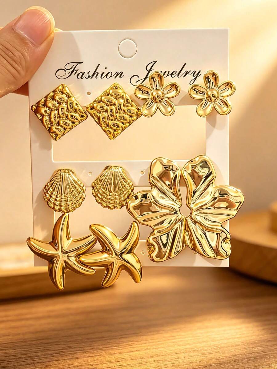 10pcs Women's Fashion Gold Earring Set - Gold - View 1