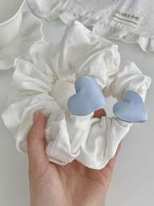 1pc Niche Design Soft Milk Blue Heart White Scrunchie, Cute New Style Hair Tie For Girls - Multicolor - View 1