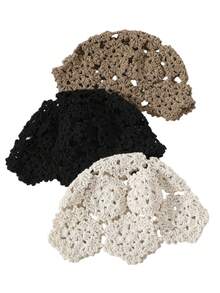 1 Pc Floral Crochet Hollow Out Boho Cotton Knit Headscarf Hat Summer Beach Breathable Thin Skull Cap Y2K Hippie Hair Accessory - Stylish Cutout Head Covering - View 4