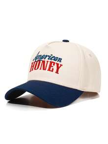 1 pieza Gorra de béisbol estilo americano con bloques de color bordados, gorra de béisbol vintage con visera curva de contraste, sombrero de sol unisex con bordado de letras en bloques de color - gorra de béisbol - Ver 4