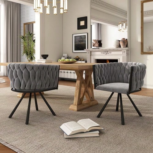 Velvet Dining Chair, Set Of 2, Single Light Luxury Living Room/Bedroom Swivel Chair, Leisure Swivel Chair With Four Metal Support Legs, Grey - Gray - View 1