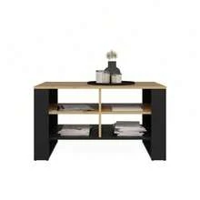 1 Piece Practical Multi-Compartment Living Room Coffee Table, Two Optional Internal Storage Layouts Slatted Concealed Side Panel Double-Layer Storage Space, For Household Guest Room Small Lounge, Tea Stand, Living Room Center Table, Media - Multicolor - View 10