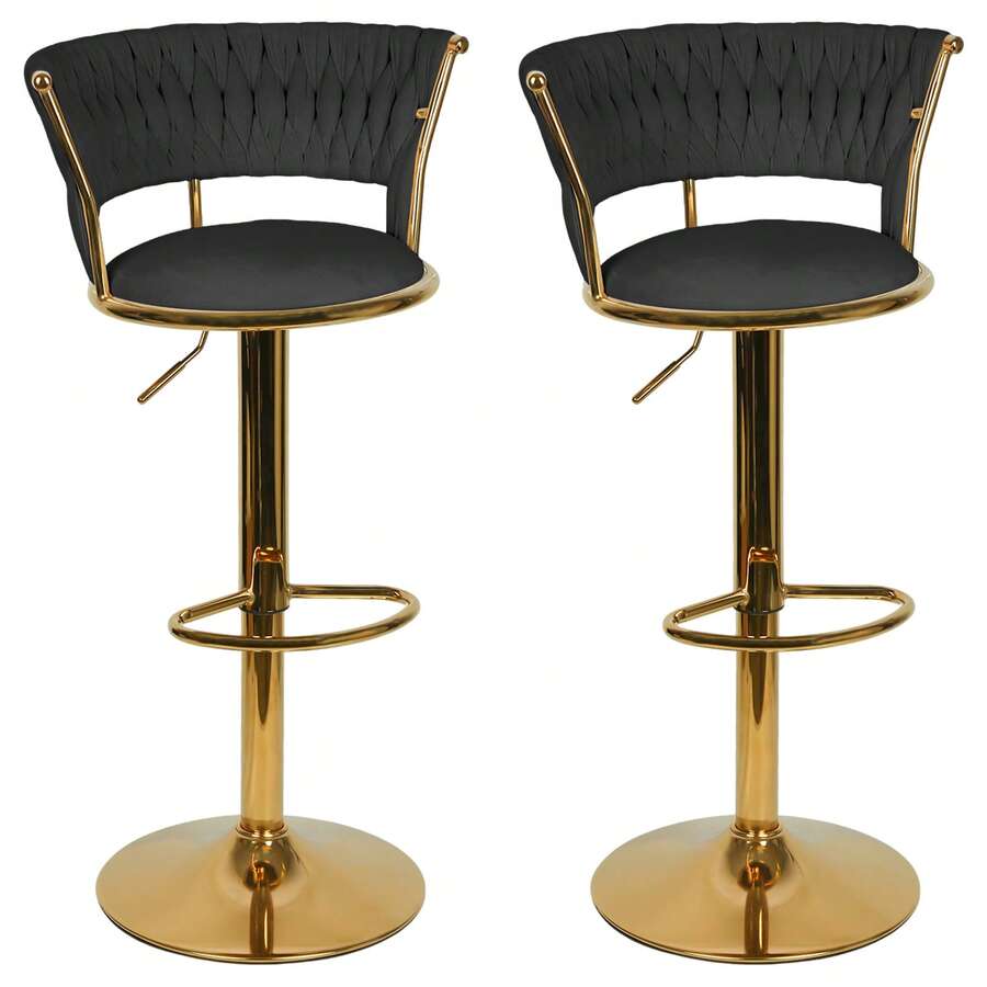 Set Of 2 Bar Stools, Velvet Counter Stool, Bistro Stool, Stool With Backrest, 360° Rotatable, Swivel Chair, Bar Stool, Height Adjustable For Kitchen/Home Bar - Black - View 1