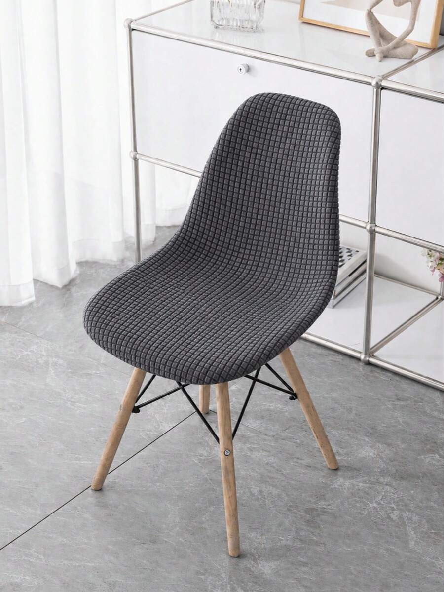 1pc Minimalist Solid Color Removable Washable All-Season Corn Velvet Elastic Curved Shell Chair Cover - Dark Grey - View 1