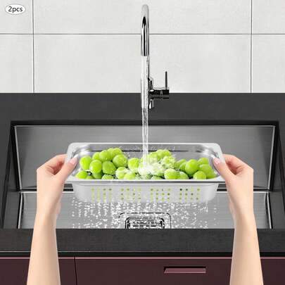 LOYALHEARTDY 2-Pack 1/3 Size 2" Deep, Anti-Jam Perforated Stainless Steel Steam Table Pan, Hotel Pan