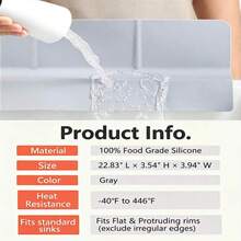 Kitchen Sink Splash Guard 23 Inch Self Draining Silicone Water Guard With High Splash Wall & Strong Suction Cups For Faucet Countertop & Sink Edge Keeps Sinks Dry Dishwasher Rustproof Easy To Clean Gray - View 9