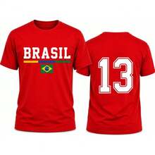 Camisa Brasil Unissex Casual Estilo Brasileiro 100% Algodão Camiseta Vermelho Lançamento - Vermelho - Visão 3