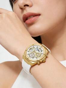 Guess Women's Gold-Tone Quartz Watch With White Silicone Strap, Perfect Gift For Valentine's Day GW0409L2 - White - View 2