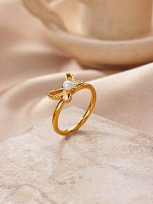 Compact Sun & Butterfly 18K Gold Plated Women's Ring, Multi-Size 7/8 Anti-Rust Finger Ring, Exquisite Gold Jewelry For Proposal, Wedding, Bridesmaid, Vacation, Party, Holiday, Suitable For Women/Girlfriend/Best Friend Birthday, Anniversary Gift - Multicolor - View 9
