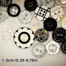18/28/38/48/58/68/78/88/98Pcs Random Style Black & White Button Series Small Buttons/Pearly Buttons, Exquisite Button Accessories For Scrapbook, Plastic DIY Handmade Buttons, Flower Shape, Suitable For Scrapbooking, Clothing Decoration, DIY Decorative Clothing, Hats, Shirts, Craft Buttons - Multicolor - View 2