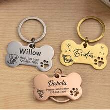 CFUNIQ Personalized Pet Name Tags/Identity Tags, Made Of Stainless Steel In A Bone Shape, Engraved With Your Pet's Identification Information, Offering A Unique Style. A Personalized Identification Solution, A Special Gift For Your Beloved Dog. - Multicolor - View 2