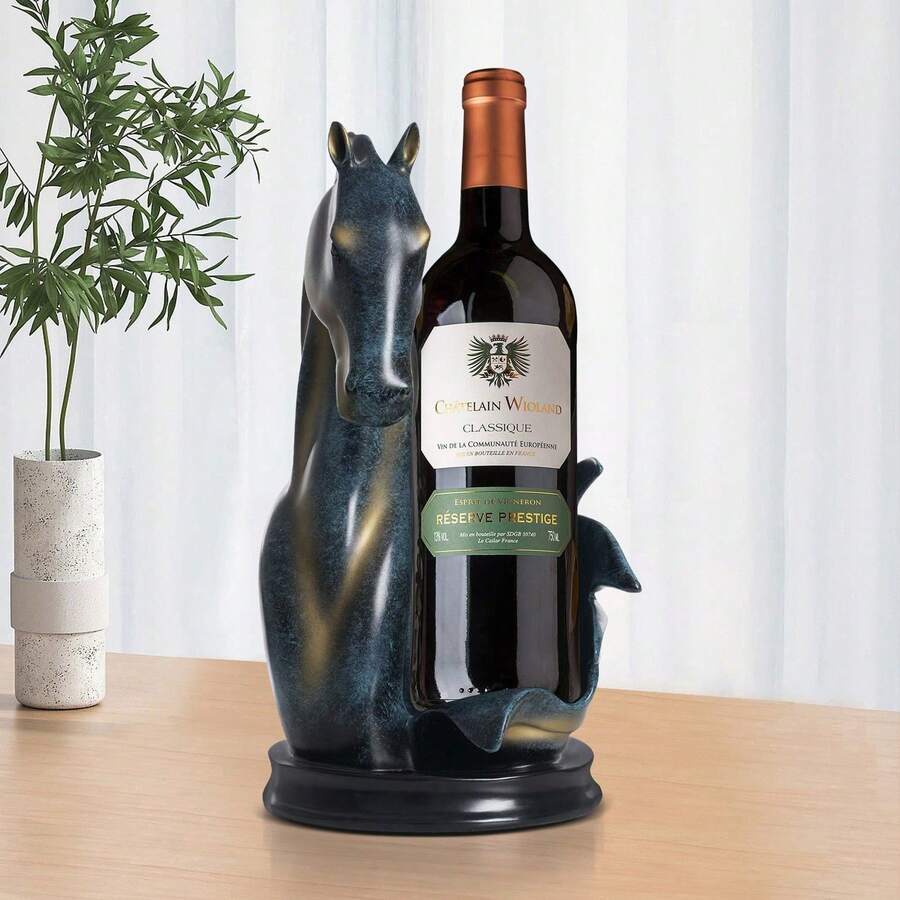 Wine Bottle Holder Horse Head Wine Rack Blue+Gold - 查看 1