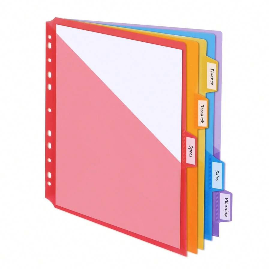 Eagle Binder Dividers With Pockets, Tabs Binder Dividers For 3 Ring Binder Organizer, A4 Size, Multicolor, 5pcs - Multiple Packs - View 1