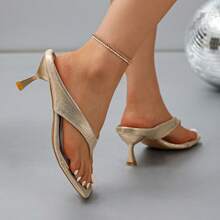 Women's Toe-Post Design Fashionable Daily Wear High Heel Sandals - Gold - View 7