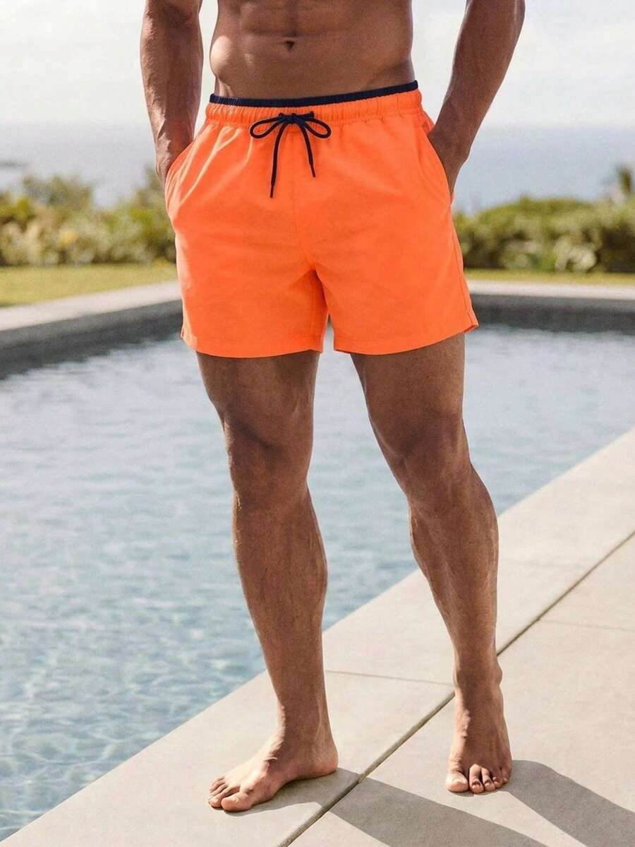 Herren Schnelltrocknende Orange Mesh Badehose mit Taschen - Orange - Übersicht 1
