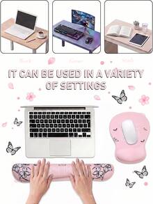 Wrist Rest Support For Mouse Pad&Keyboard Set, Streamline Ergonomic Mousepad&Coaster Non-Slip Base Home/Office Pain Relief&Easy Typing Pad With Soft Cloth&Silicone Lining - View 6