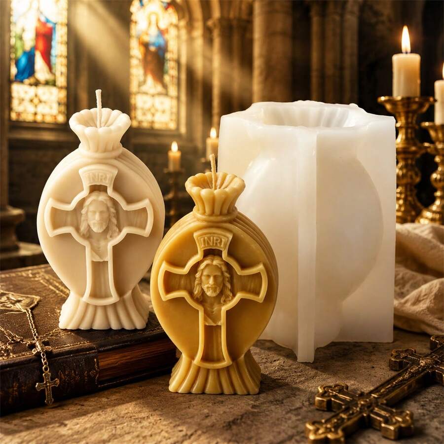 Jesus Candle Mold Religious Cross Silicone Candle Mold Handmade Sacred Jesus Face Candle DIY Craft Mold For Church Decor Gift