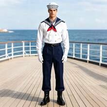 Sailor Costume Accessory Set, Anchor Sailor Hat, Striped Scarf, White Gloves, Halloween Cosplay Party Decoration, Unisex Sailor Outfit, Nautical Sailor Accessory Set Costume Props - Multicolor - View 4