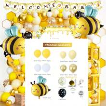 125pcs Bee-Themed Balloon Arch Set, Includes Bee Foil Balloons, As Well As Yellow, White, Polka Dot, And Glitter Foil Latex Balloons. Perfect For Birthday Parties, Baby Showers, Wedding Decorations, And Bee-Themed Party Decorations. - Multicolor - View 7
