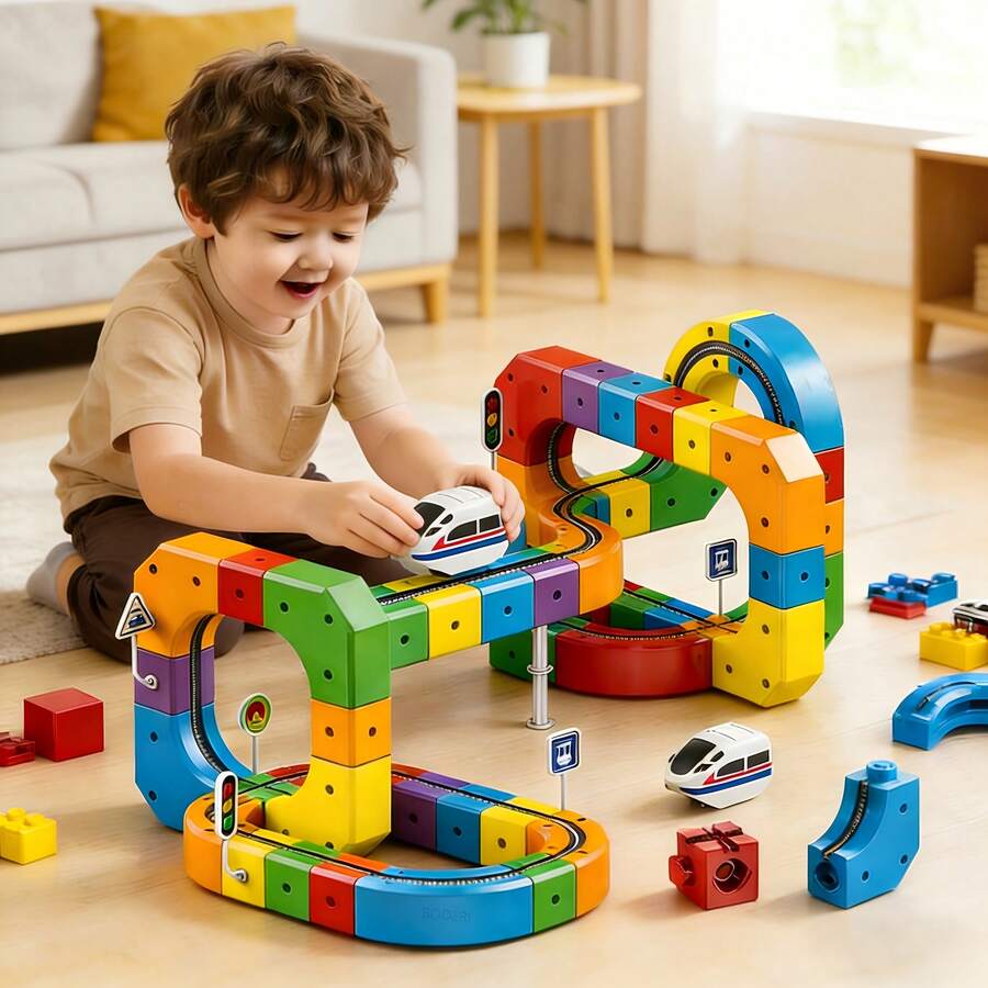 123pcs/67pcs/51pcs Magic Track Train Set, 3D Deformable Gravity Racing Track, DIY Educational Toy With Blocks & Traffic Lights.3+ Kids STEM Toy For Indoor & Outdoor Play, Ideal Gift For Birthday, Independence Day, Summer Party & Back To School.