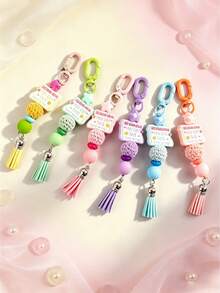 Macaron Inspirational Beaded Keychain, Handmade Woven Beads Tassel Bag Charm, Positive Slogan Backpack Pendant, Graduation Gift - 2829 - View 4