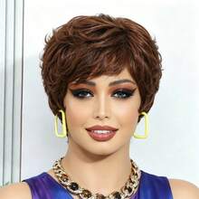 Lolely Dream Women's Short Layered Pixie Cut Wig 4# Chocolate Hair Bangs Style Glueless Full Machine Made - S4 - View 3