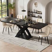 Mesa de comedor extensible, mesa de comedor, mesa de cocina, mesa de balcón, mesa de comedor de madera, mesa de comedor extensible - Negro - Ver 1