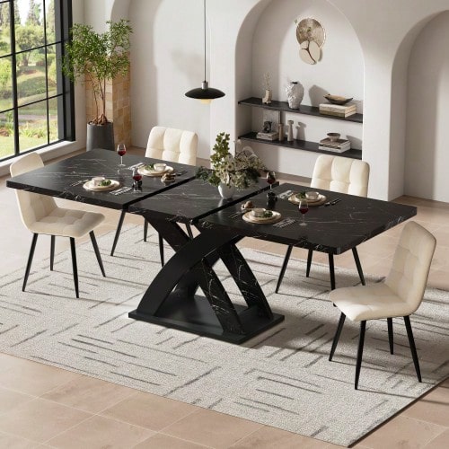Mesa de comedor extensible, mesa de comedor, mesa de cocina, mesa de balcón, mesa de comedor de madera, mesa de comedor extensible - Negro - Ver 1