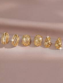 3pairs/2pairs/1pair Luxury Textured Micro Paved Cubic Zirconia Earring Sets, Versatile Gold Plated Copper Jewelry For Bridal Wedding Daily Banquet - Gold - View 5