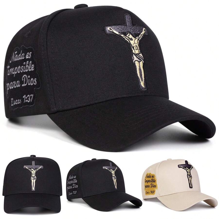1 Stück Herren Jesus Kreuz Trucker Mütze, bestickte Baseballkappe, Street Fashion 5-Panel Mütze, Outdoor Sonnenschutz Lässig Mütze für Frühling/Herbst Reisen, Strandurlaub - Mehrfarbig - Übersicht 1