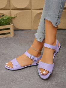Women's Plus Size Low Heel Flat Sandals, Comfortable Soft Sole, Light Purple, Spring/Summer Casual Daily Wear, Versatile For Outings And Travel, Women's Summer Sandals - Mauve Purple - View 2