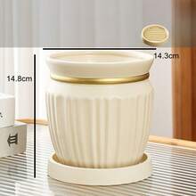 Creative Ceramic Flower Pot With Ceramic Tray, Home Use, Modern Minimalist Design, Suitable For Orchids And Green Plants - 1pc - View 13