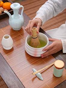 1 Set 4pcs Matcha Bowl Set, Includes Ceramic Matcha Bowl, Matcha Whisk Stand, Bamboo Matcha Whisk And Spoon, Great Gift For Matcha Lovers And Beginners - Multicolor - View 2