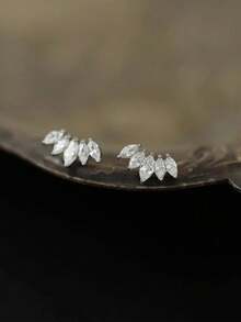 BALMORA 1 Pair Minimalist Elegant S925 Sterling Silver Lotus Zirconia Wing Earrings, Gold Plated, Women's Mother's Day Jewelry Gift - Silver - View 6