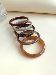 5pcs Set Elegant Vintage Acrylic Multicolor Bracelets, Fashion Minimalist Design, Suitable For Casual Wear, For Women - Multicolor - View 5