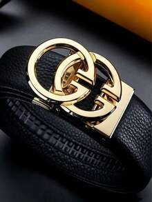 1pc Men's Luxury Automatic Buckle Lychee Texture Design Leather Belt, Fashion Business Casual Waist Belt, Jeans Outfit, Adjustable Men's Formal Gift | Premium Crocodile Embossed Leather Belt, Automatic Buckle, Fashionable Durable, Comfortable Daily Commute Work Party Belt | Automatic Buckle, Adjustable, Business Casual, Men's Gift - Multicolor - View 7